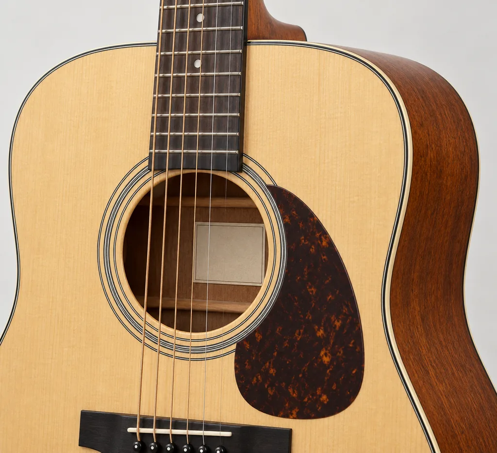 Ilustración del interior de la boca de una guitarra acústica, zona que conviene revisar para encontrar una etiqueta